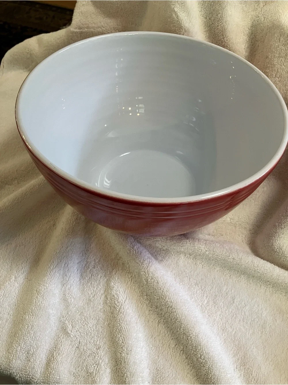 Vintage Emile Henry large red ceramic mixing bowl (model 6574), made in France
